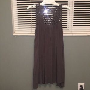 a grey dress with a knitted haltered neck